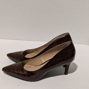 Alfani Dark Brown Croc-Embossed Pointed Toe Pumps